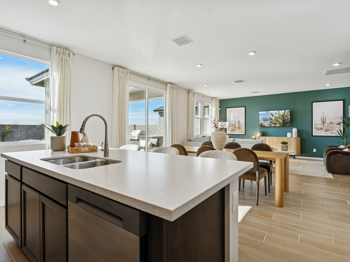 A kitchen with a large island.