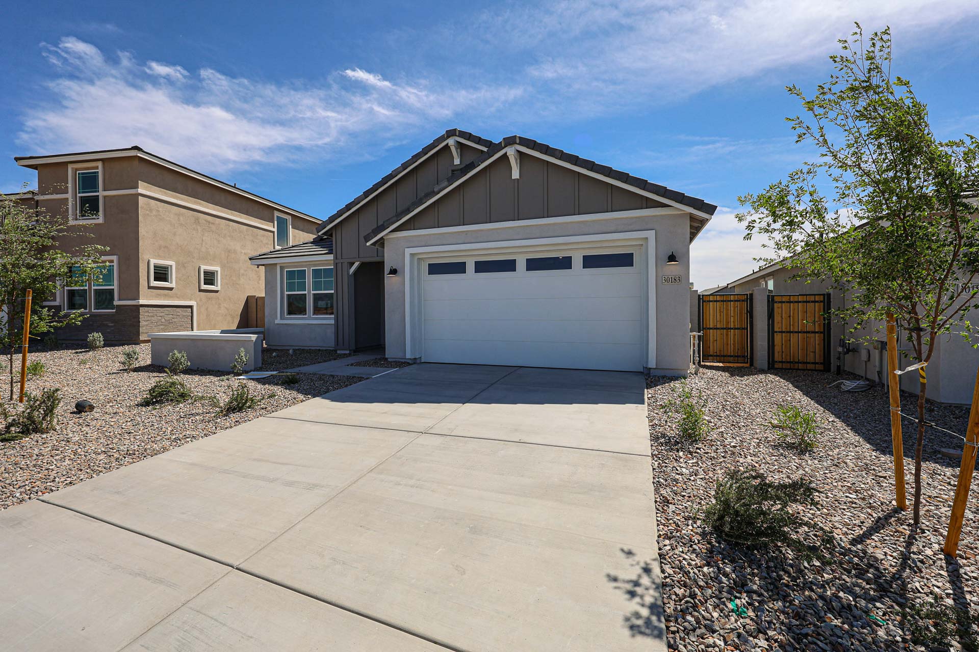 A house with a garage.