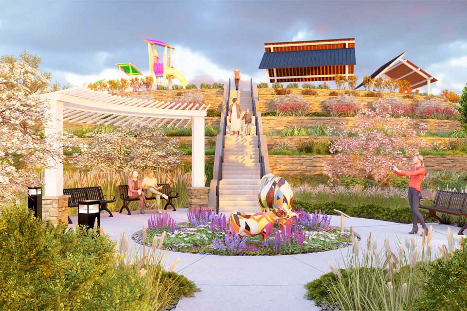 A group of people in a garden.