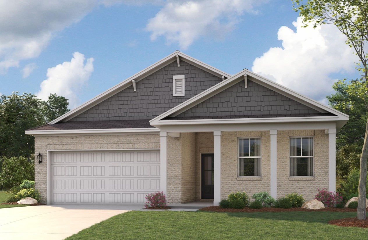 A house with a garage with American Gothic House in the background.