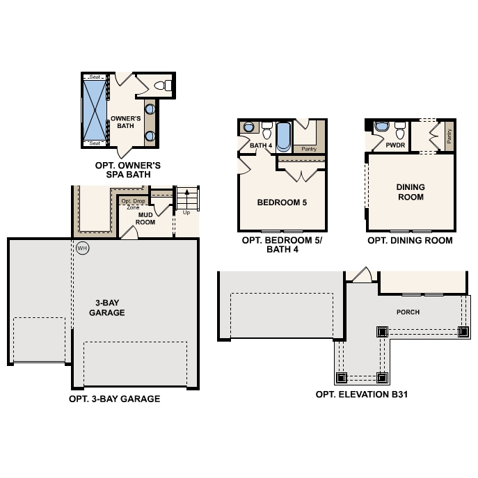 First Floor Architecture Options of Dogwood Plan by Century Communities