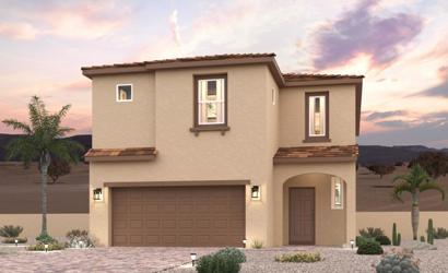A house with a garage and palm trees.