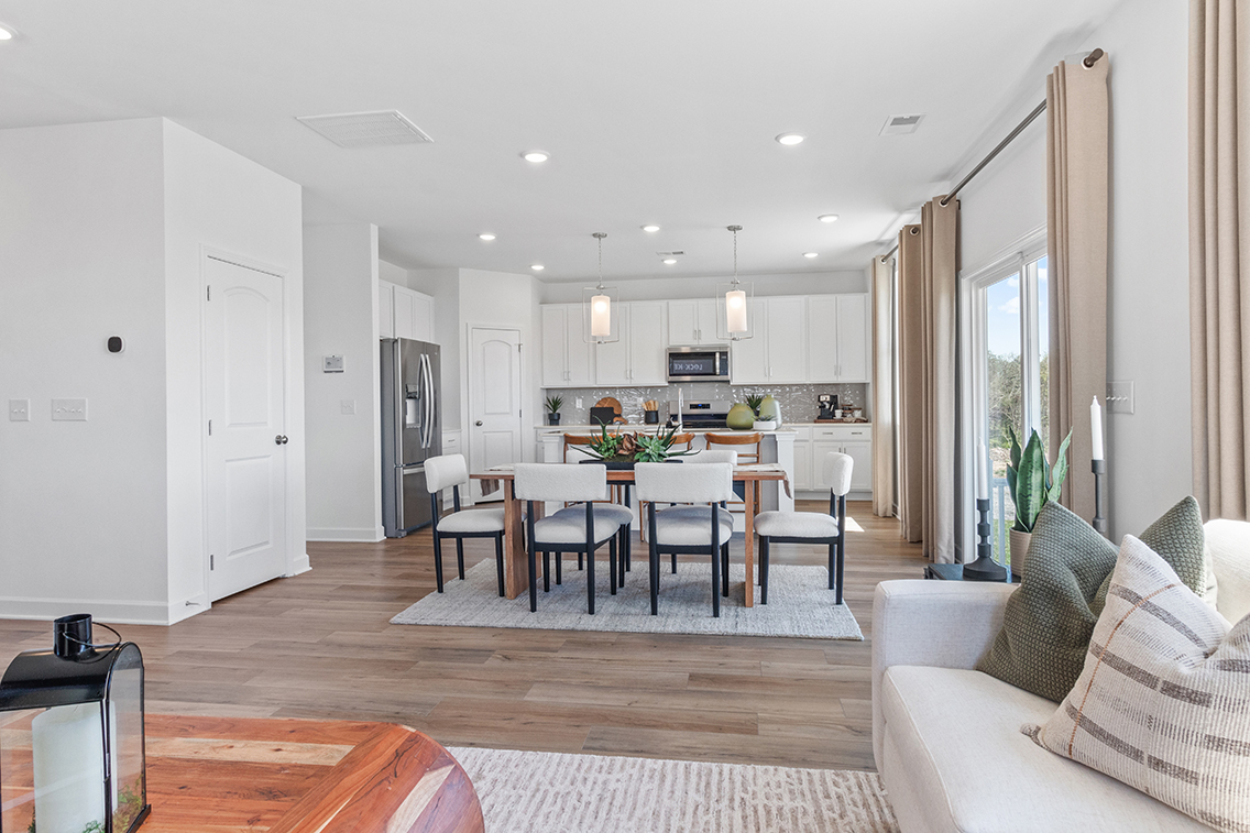 A kitchen and living room.