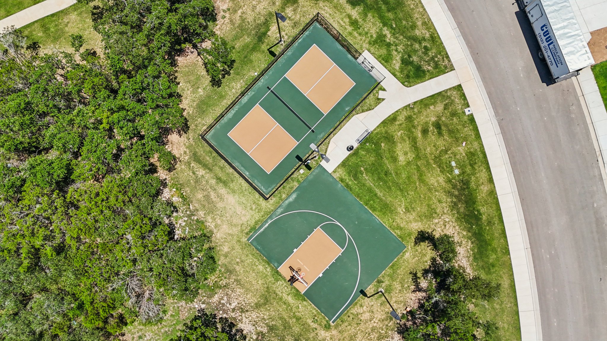 A large green field.