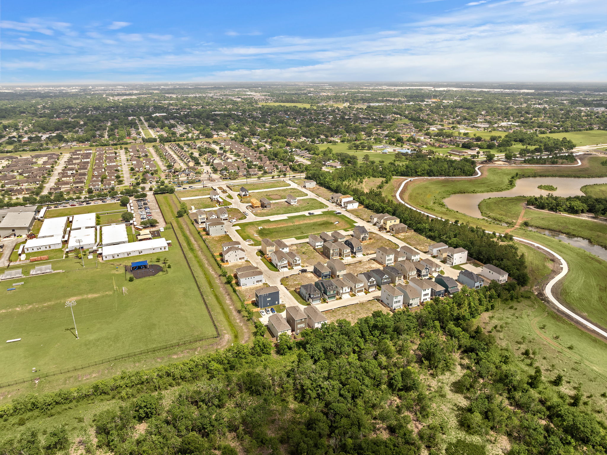 An aerial view of a town.