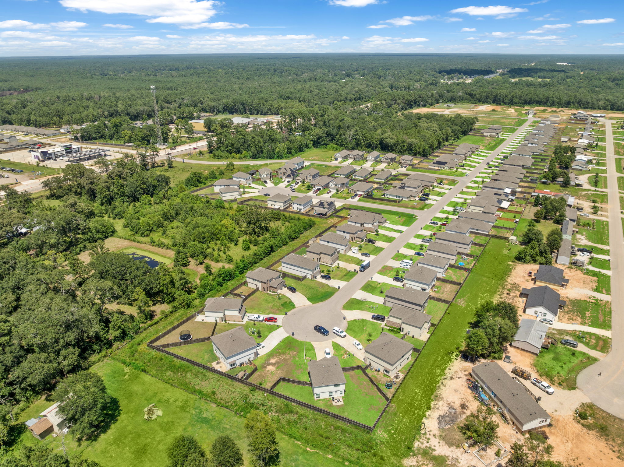 An aerial view of a neighborhood.