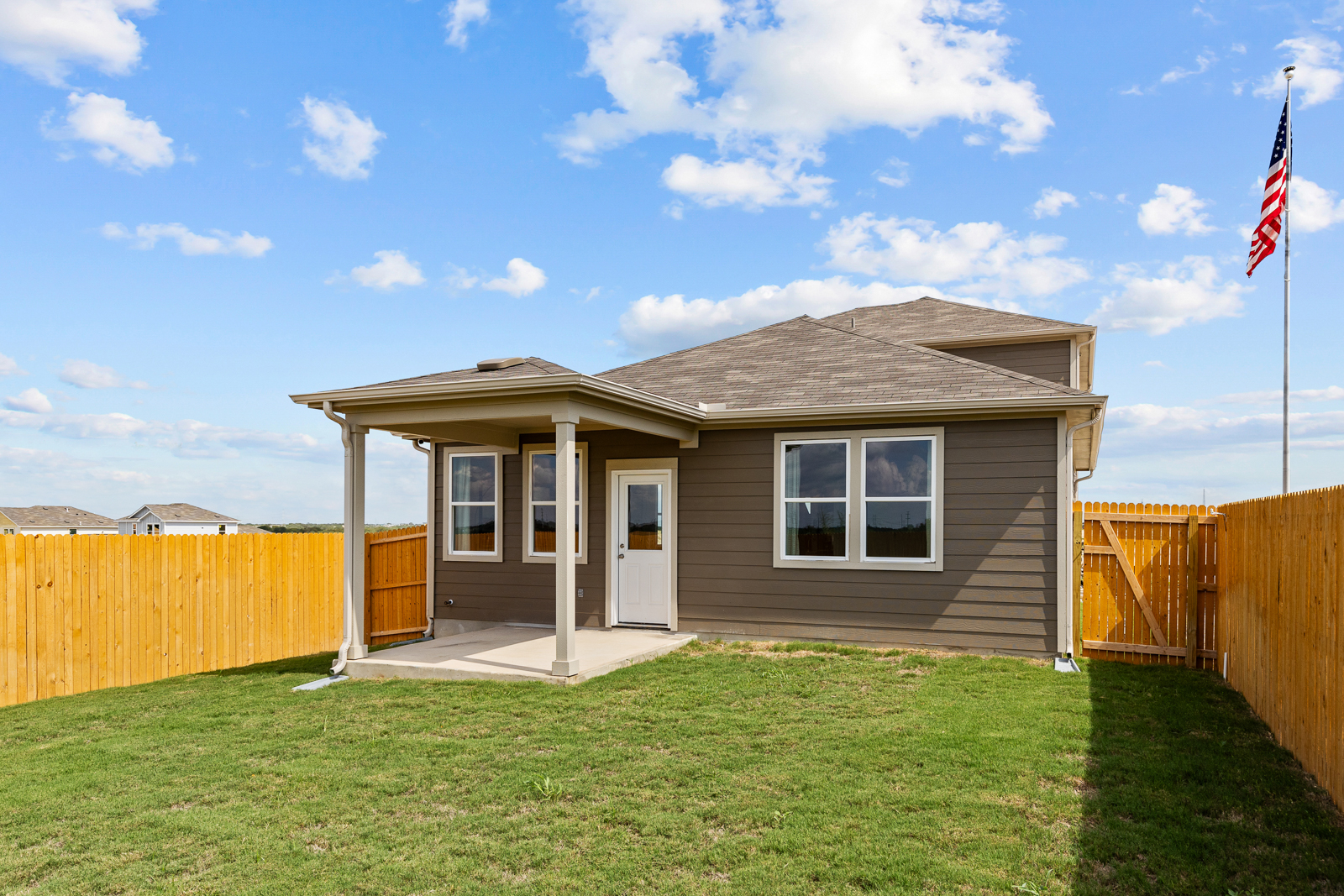 A small house with a flag.