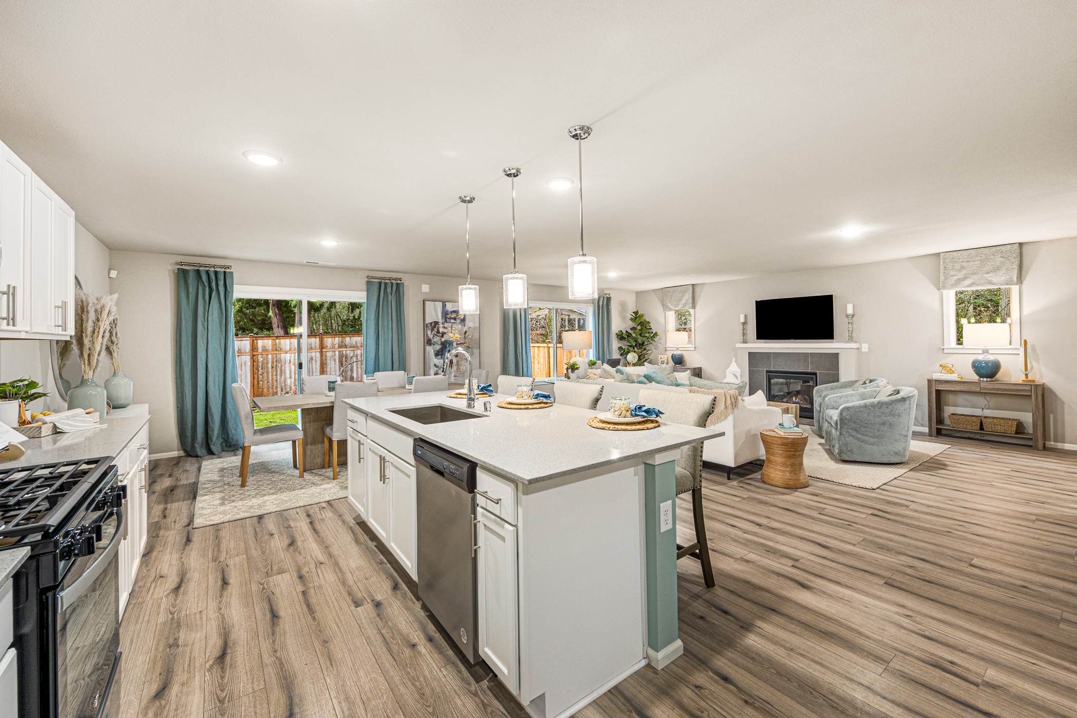 A kitchen with a large island.