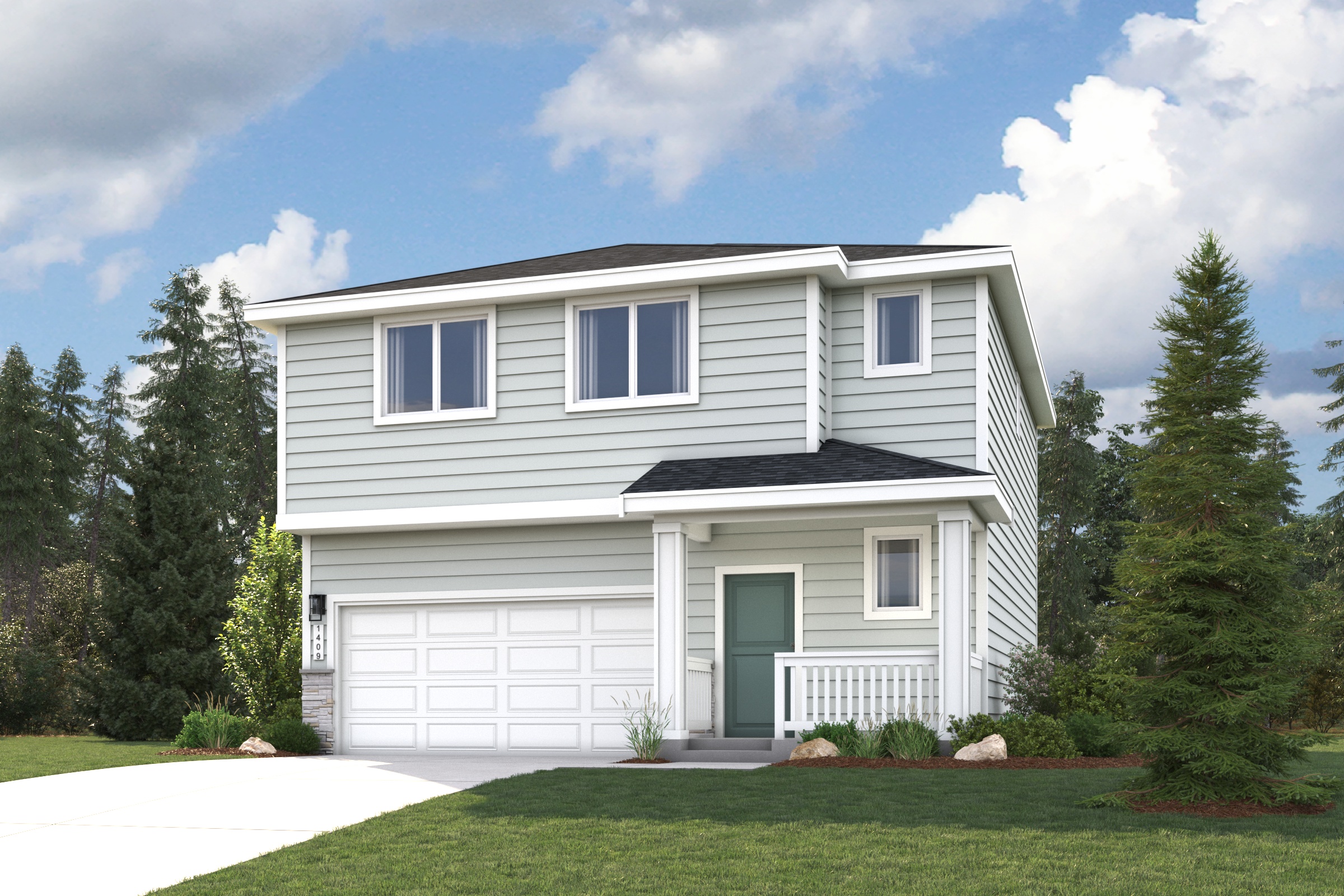 A white house with a green lawn.