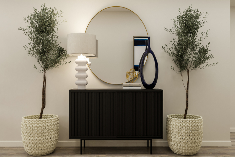 A black piano and a lamp.