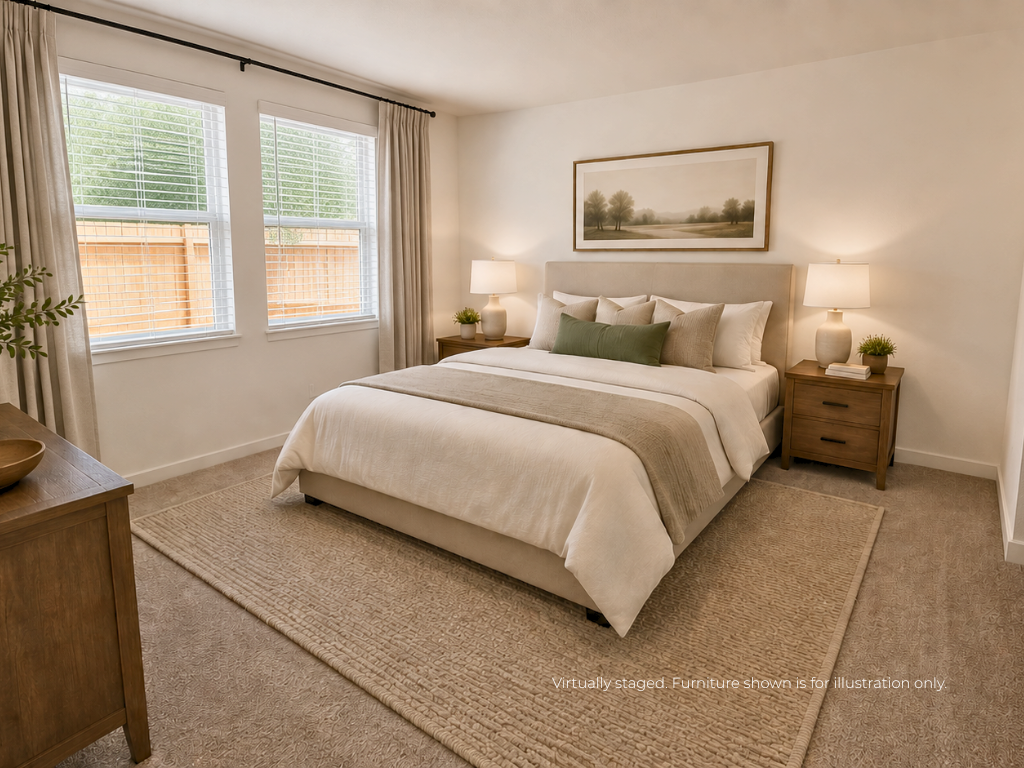 A large bed in a room.